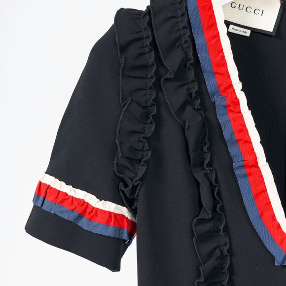 Gucci Black Sylvie-Web Ruffle-Detail Short Dress - Picture 5 of 13